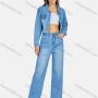 Wholesale Women's Casual Collared Button Down Denim Crop Jackets & Jeans 2-Piece Set preview