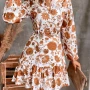 Wholesale Women's Casual Elegant Floral Print Notched Neck Long Sleeve Buttons Front Ruffle Hem Short Shirt Dress preview