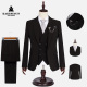 Men's Formal Lapel Plain Chain Decor Pockets Blazer & Waistcoat & Pant 3 Pieces Suit Sets Black Clothing Wholesale Market -LIUHUA