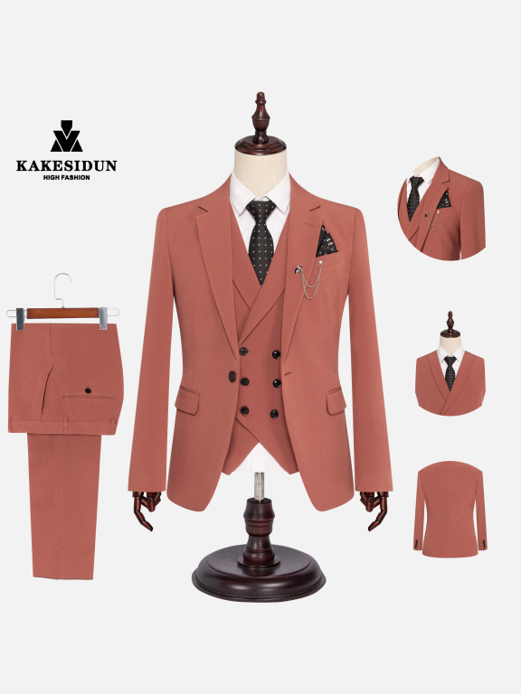 Men's Formal Lapel Chain Decor Plain Pockets Blazer & Waistcoat & Pant 3 Pieces Suit Sets, Clothing Wholesale Market -LIUHUA, All Categories