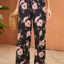 Wholesale Women's Floral Allover Print Waist Drawstring Vacation Wide Leg Pants K20075X# preview