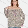 Wholesale Women's Casual Vintage Off Shoulder Floral Allover Print Ruffle Trim Long Sleeve Tassel Blouse E3282# preview