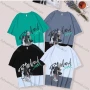 Wholesale Unisex's Men/Women Casual Colorblock Letter & Cartoon Print Round Neck Short Sleeve Tee preview