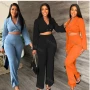 Wholesale Women's Lapel Business Button Front Long Sleeve Crop Suit Jacket & Split Side Pants 2 Piece Set preview