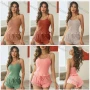 Wholesale Women's Plain Ruffle Trim Cami Top & High Waist Drawstring Shorts 2 Piece Pajamas Lounge Set 60001# preview