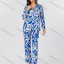 Wholesale Women's Casual Allover Floral Print V Neck Long Sleeve Button Down Top & Pants 2 Piece Set V3761# preview
