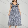 Wholesale Women's Milk Silk Lace Trim Allover Print Lounge Cap Sleeve Maxi Night Dress 001# preview