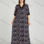 Wholesale Women's Allover Print Milk Silk Lace Trim V Neck Lounge Half Sleeve Maxi Night Dress 081# preview