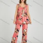 Wholesale Women's Allover Floral Print Ruched Milk Silk Button Front Tank Top Pajamas Lounge 2 Piece Set 0503# preview