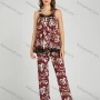 Wholesale Women's Allover Floral Print Lace Trim Milk Silk Tank Top Pajamas Lounge 2 Piece Set 5504# preview