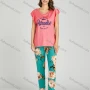 Wholesale Women's Letter Floral Print Ruffle Trim Milk Silk Top Pajamas Lounge 2 Piece Set 2321# preview