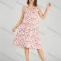 Wholesale Women's Milk Silk Allover Print Ruched Scoop Neck Lounge Sleeveless Midi Night Dress 1145# preview