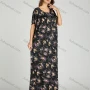 Wholesale Women's Allover Floral Print Milk Silk Scoop Neck Lace Trim Lounge Maxi Night Dress 5014# preview