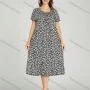 Wholesale Women's Allover Print Milk Silk Crew Neck Lounge Short Sleeve Midi Night Dress 64# preview