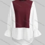 Wholesale Women's Casual Crew Neck Poet Sleeve Lace Knit Splicing Blouse 6733# preview