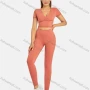 Wholesale Women's Athletic Plain Wrap V Neck Short Sleeve Crop Tops & High Waist Leggings 2 Piece Sports Yoga Set T4057# preview