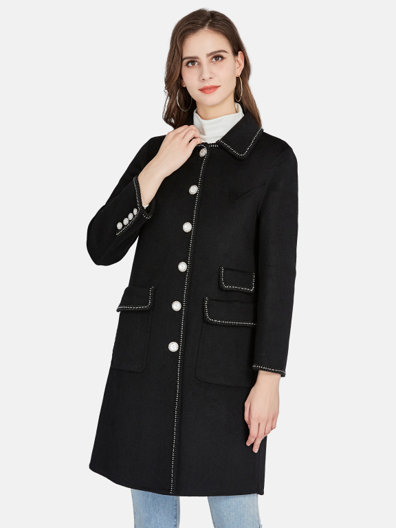 Women's Casual Collared Patch Pockets Single Breasted Woolen Coat 0555#, LIUHUA Clothing Online Wholesale Market, All Categories