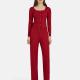 Women's Casual Plain Long Sleeve Button Down Crop Top 2-Piece Set Red Clothing Wholesale Market -LIUHUA