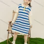 Wholesale Girls Casual Long Sleeve Striped Button Front Midi Polo Shirt Dress MB22ALQ622# preview