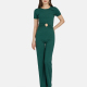 Women's Casual Plain Short Sleeve Ribbed Hollow Out Top 2-Piece Set 6172# Dark Green Clothing Wholesale Market -LIUHUA