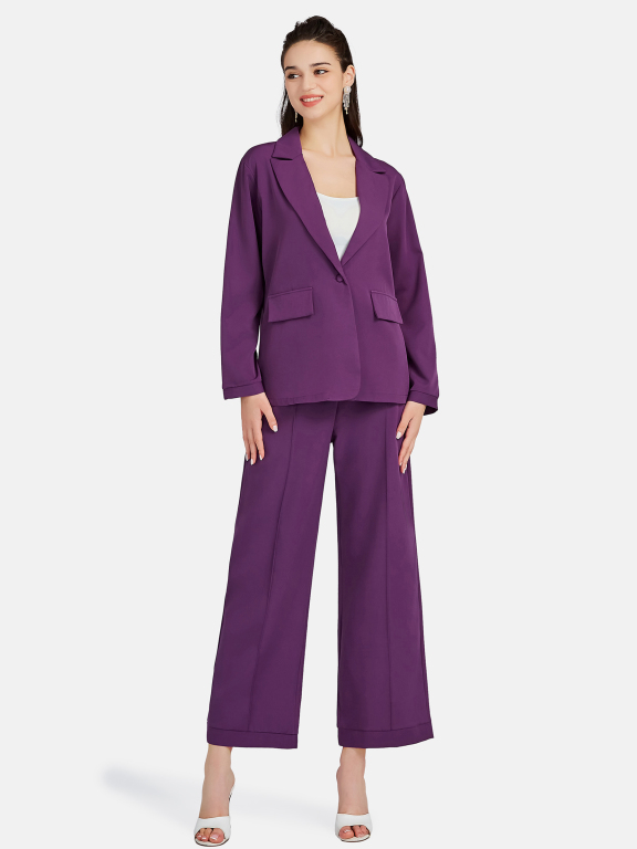 Women's Lapel Business Formal Long Sleeve One Button Suit Jacket & Wide Leg Pants 2 Piece Set LL-33037#, Clothing Wholesale Market -LIUHUA, All Categories