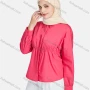 Wholesale Women's Casual Plain Collared Long Sleeve Button Down Curved Hem Peplum Shirts 1395-Red# preview