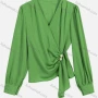 Wholesale Women's Casual V Neck Twist Eellished With Pearls Long Sleeve Plain Pearl Decor Blouse 8951# preview