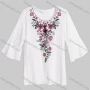 Wholesale Women's Casual Floral Pearl Decor Scoop Neck Ruffle Sleeve Blouse HF9278-2# preview