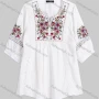 Wholesale Women's Casual Floral Ruched Notched Neck Lace Trim Half Sleeve Blouse A127# preview