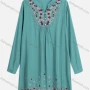 Wholesale Women's Casual Floral Embroidered Ruched Pearl Decor Notched Neck Long Sleeve Tunic ZT3023-2 preview