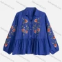 Wholesale Women's Casual Floral Ruffle Hem Turn-down Collar Button Front Long Sleeve Crop Blouse preview