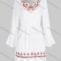 Wholesale Women's Casual Pearl Decor Ruched Lace Trim Scoop Neck Drawstring Long Sleeve Tunic A359# preview