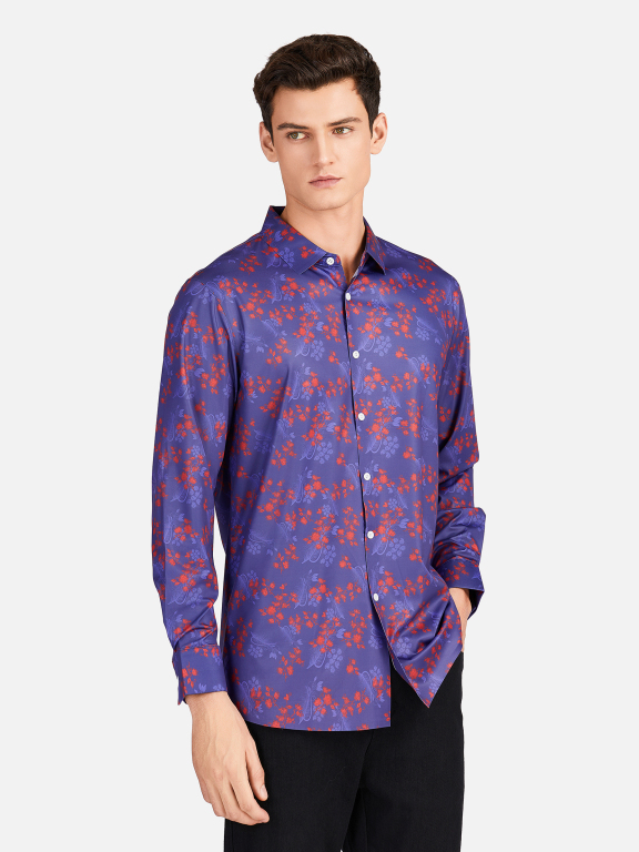 Men's Casual Collared Long Sleeve Slim Fit Floral Print Shirt, Clothing Wholesale Market -LIUHUA, All Categories