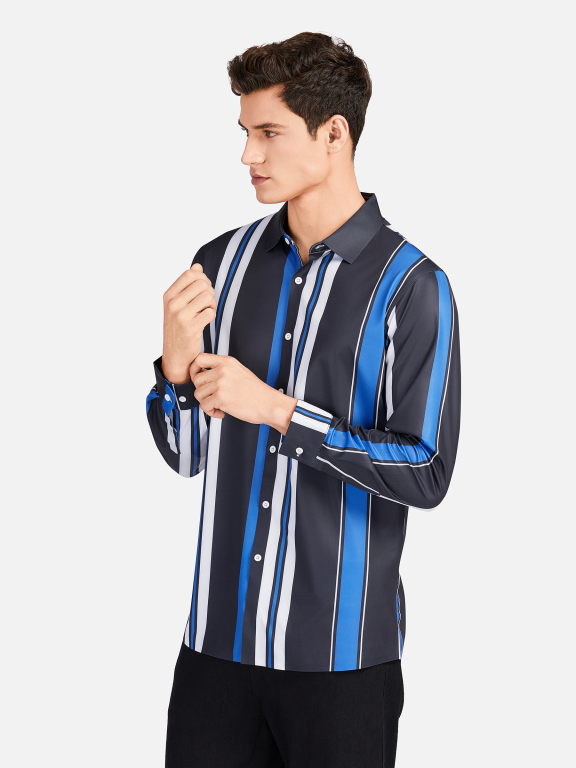 Men's Casual Collared Long Sleeve Slim Fit Striped Shirt, Clothing Wholesale Market -LIUHUA, All Categories