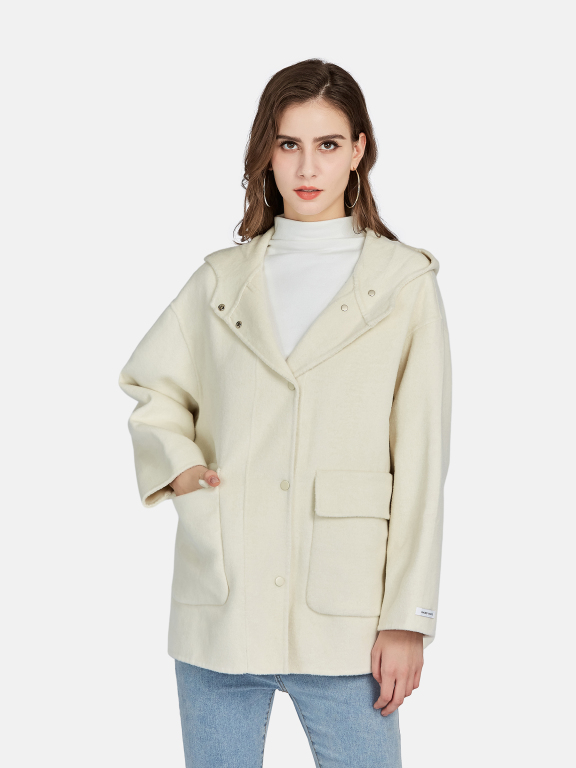 Women's Casual Hooded Plain Flap Pockets Single Breasted Woolen Coat 22215#, LIUHUA Clothing Online Wholesale Market, All Categories