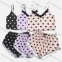 Wholesale Women's Allover Print Ruffle LaceTrim Crop Cami Top & Allover Print Shorts 2 Piece Pajamas Lounge Set 66001# preview