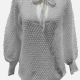 Women's Casual Tie Neck Lantern Sleeve Plain Knit Top 25222# 501# Clothing Wholesale Market -LIUHUA