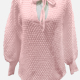 Women's Casual Tie Neck Lantern Sleeve Plain Knit Top 25222# 525# Clothing Wholesale Market -LIUHUA