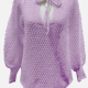 Women's Casual Tie Neck Lantern Sleeve Plain Knit Top 25222# 526# Clothing Wholesale Market -LIUHUA