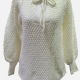 Women's Casual Tie Neck Lantern Sleeve Plain Knit Top 25222# Beige Clothing Wholesale Market -LIUHUA