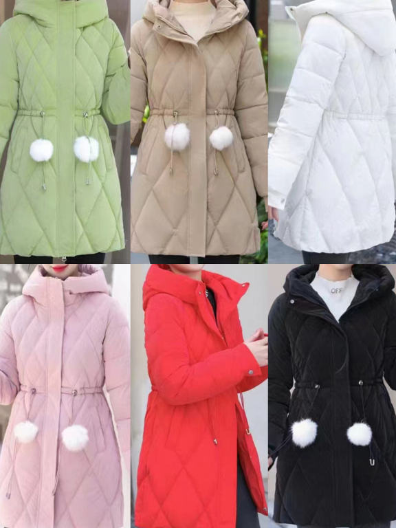 Women's Casual Hooded Long Sleeve Pom Pom Mid Length Puffer Coat 906#, Clothing Wholesale Market -LIUHUA, All Categories