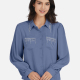 Women's Casual Plain Rhinestones Fringes Patch Pockets Long Sleeve Curved Hem Shirt LL-33035# A56# Clothing Wholesale Market -LIUHUA