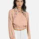 Women's Plain Peter Pan Collar Rhinestones Patch Pockets Elastic Waist Long Sleeve Crop Shirt A74# Clothing Wholesale Market -LIUHUA