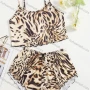 Wholesale Women's Leopard Print Ruffle Trim Crop Cami Top & Tiger Print Shorts 2 Piece Pajamas Lounge Set 66004# preview