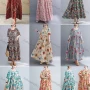 Wholesale Women's Casual Scoop Neck Short Sleeve Shirred Allover Print Maxi Dress preview