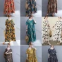 Wholesale Women's Casual Scoop Neck Short Sleeve Shirred Allover Print Maxi Dress preview