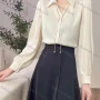 Wholesale Women's Casual Collared Neck Puff Sleeve Plain Satin French Shirt preview