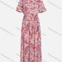 Wholesale Women's Causal Vintage Paisley Print Mock Neck Short Sleeve Buttons Front Maxi Dress Y20106# preview