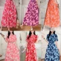 Wholesale Women's Elegant Casual Notched Neck Short Sleeve Belted Pleated Maxi Dress 2839# preview