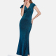 Women's Elegant V Neck Plain Marmaid Hem Evening Dress 1703# Blue Clothing Wholesale Market -LIUHUA